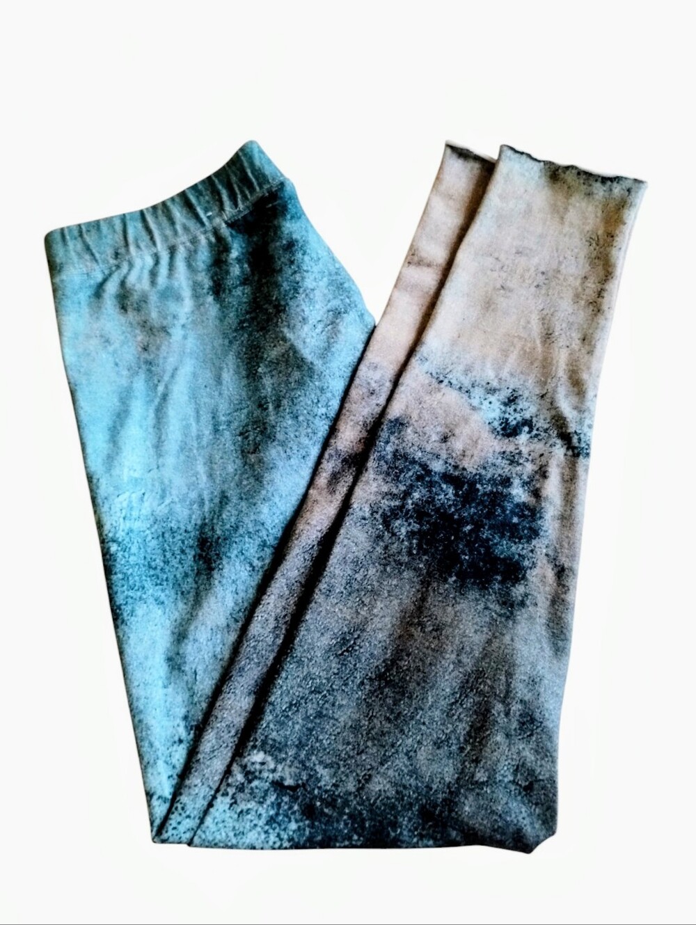 Soft Surroundings Cotton Teal and Gray Tie-Dye Leggings